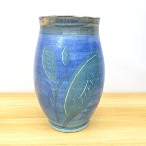 Vintage Hand Thrown Studio Pottery Vase with Leaves - Picture 1 of 16